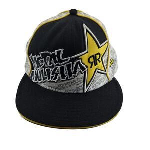 Rockstar Energy Drink Metal Mulisha Yellow Black Hat 7 3/8 New Era 2010 Rock